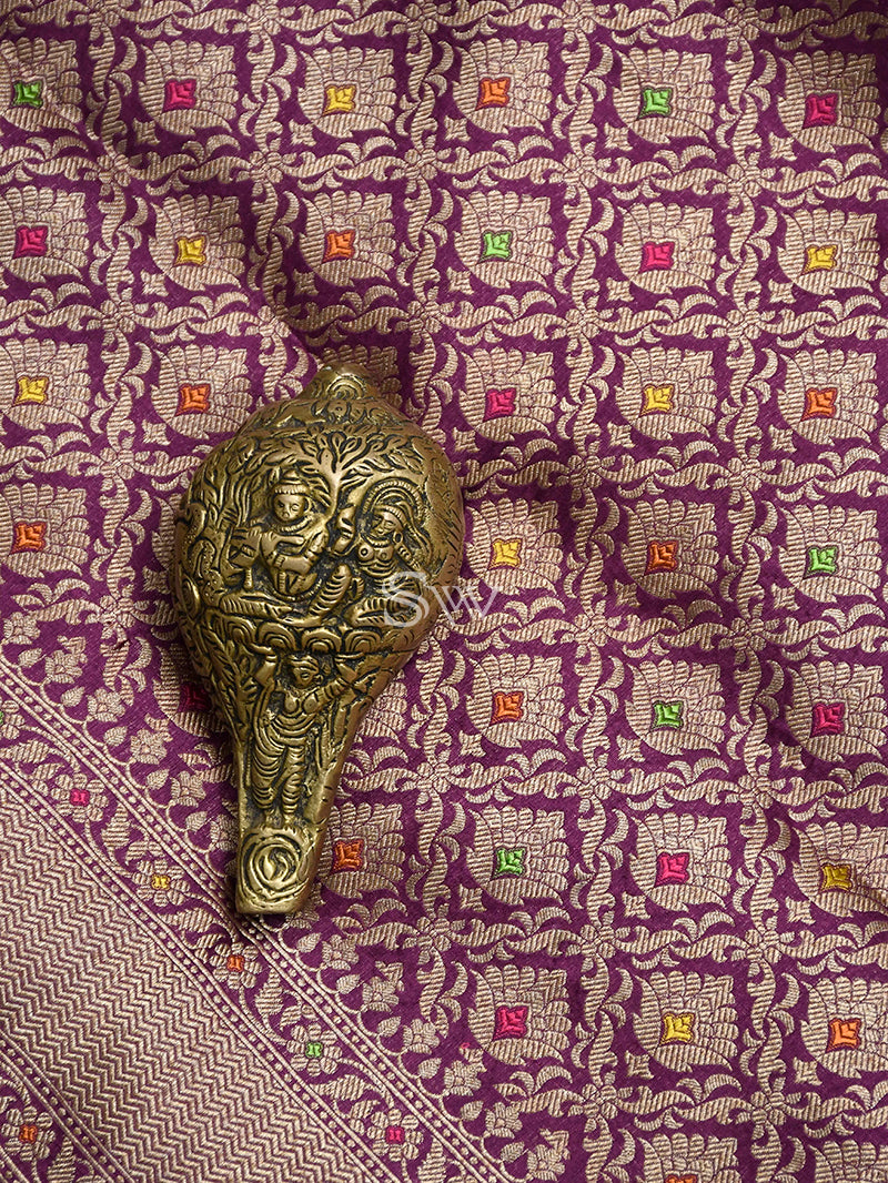 Purple Katan Silk Brocade Handloom Banarasi Saree - Sacred Weaves