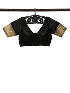 Black Satin Tissue Silk Banarasi Ready-Made Blouse - Sacred Weaves