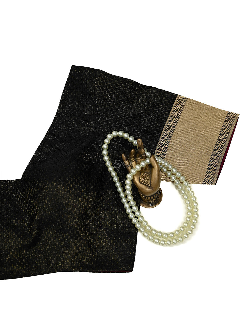 Black Satin Tissue Silk Banarasi Ready-Made Blouse - Sacred Weaves