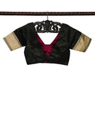 Black Satin Tissue Silk Banarasi Ready-Made Blouse - Sacred Weaves