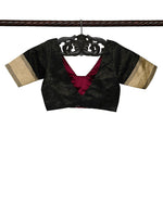 Black Satin Tissue Silk Banarasi Ready-Made Blouse - Sacred Weaves