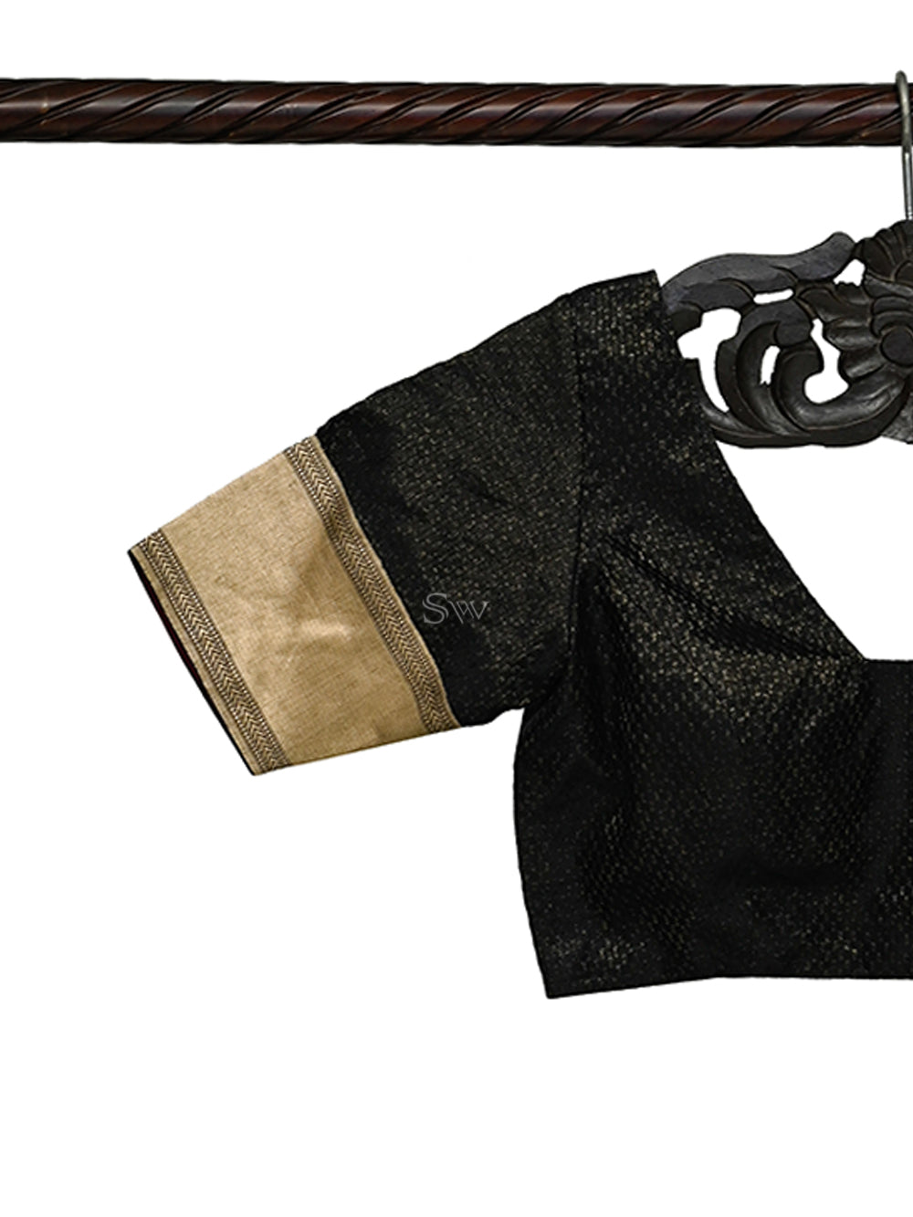 Black Satin Tissue Silk Banarasi Ready-Made Blouse - Sacred Weaves