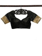 Black Satin Tissue Silk Banarasi Ready-Made Blouse - Sacred Weaves