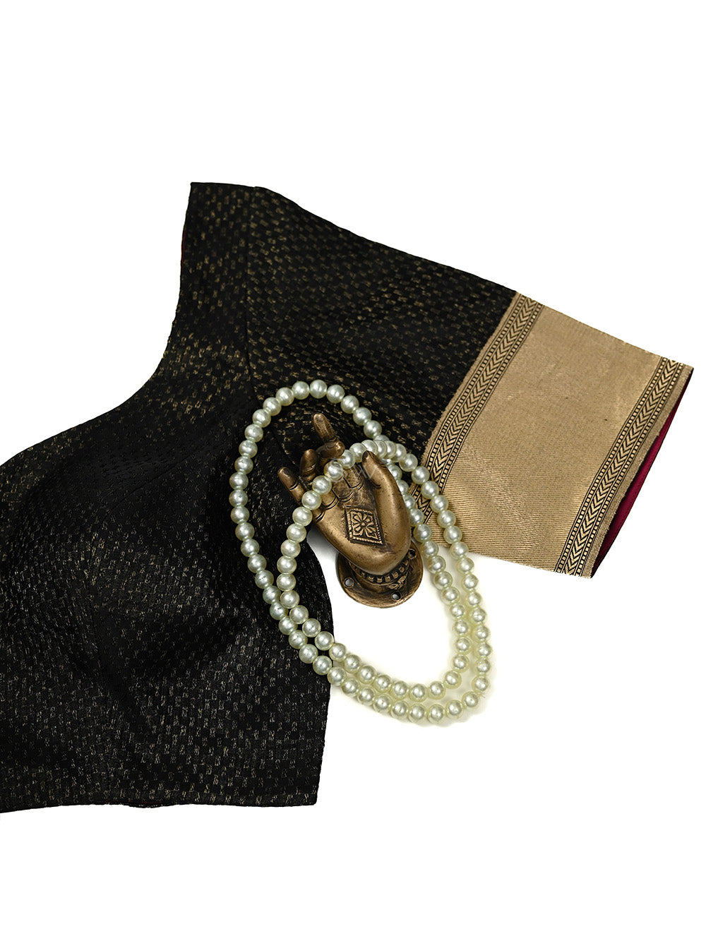 Black Satin Tissue Silk Banarasi Ready-Made Blouse - Sacred Weaves