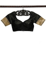 Black Satin Tissue Silk Banarasi Ready-Made Blouse - Sacred Weaves