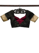 Black Satin Tissue Silk Banarasi Ready-Made Blouse - Sacred Weaves