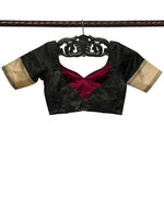 Black Satin Tissue Silk Banarasi Ready-Made Blouse - Sacred Weaves