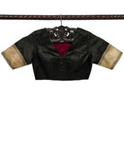 Black Satin Tissue Silk Banarasi Ready-Made Blouse - Sacred Weaves