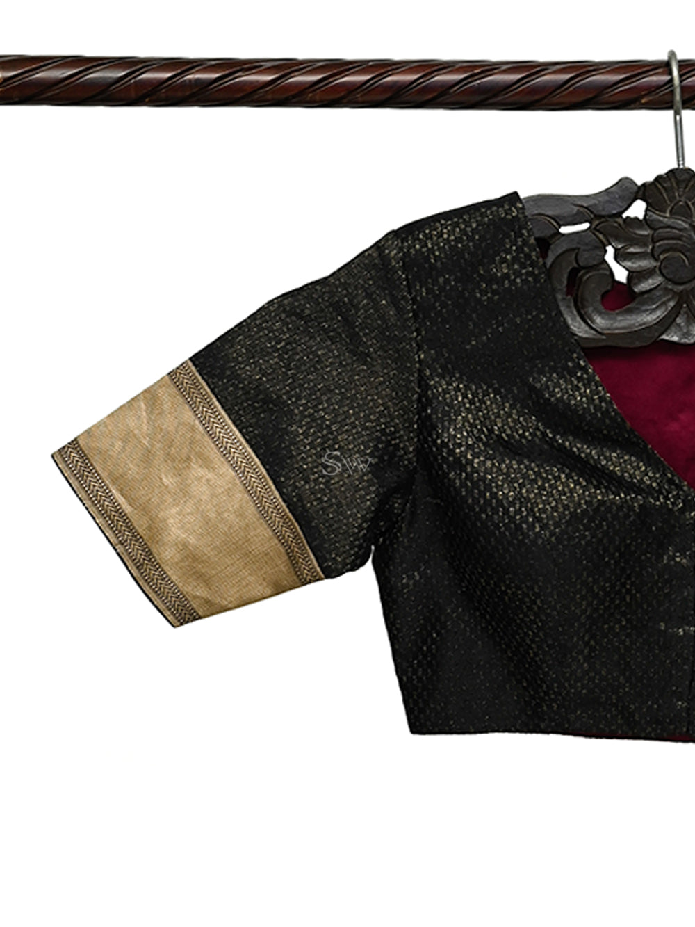 Black Satin Tissue Silk Banarasi Ready-Made Blouse - Sacred Weaves