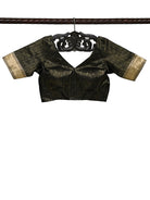 Black Satin Tissue Silk Banarasi Ready-Made Blouse - Sacred Weaves