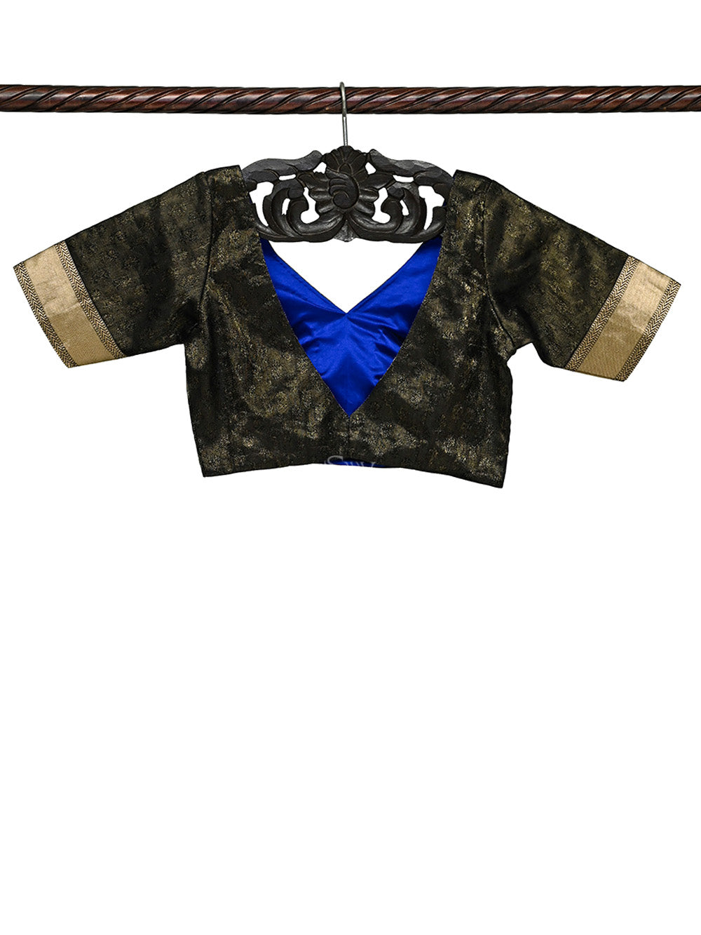 Black Satin Tissue Silk Banarasi Ready-Made Blouse - Sacred Weaves
