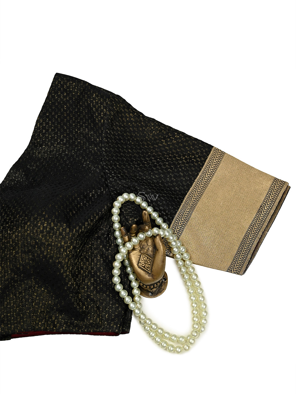 Black Satin Tissue Silk Banarasi Ready-Made Blouse - Sacred Weaves