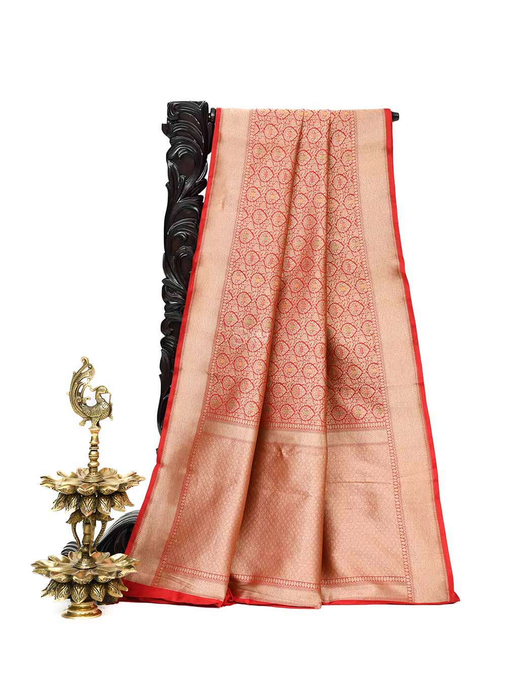 Red Katan Silk Brocade Handloom Banarasi Saree - Sacred Weaves
