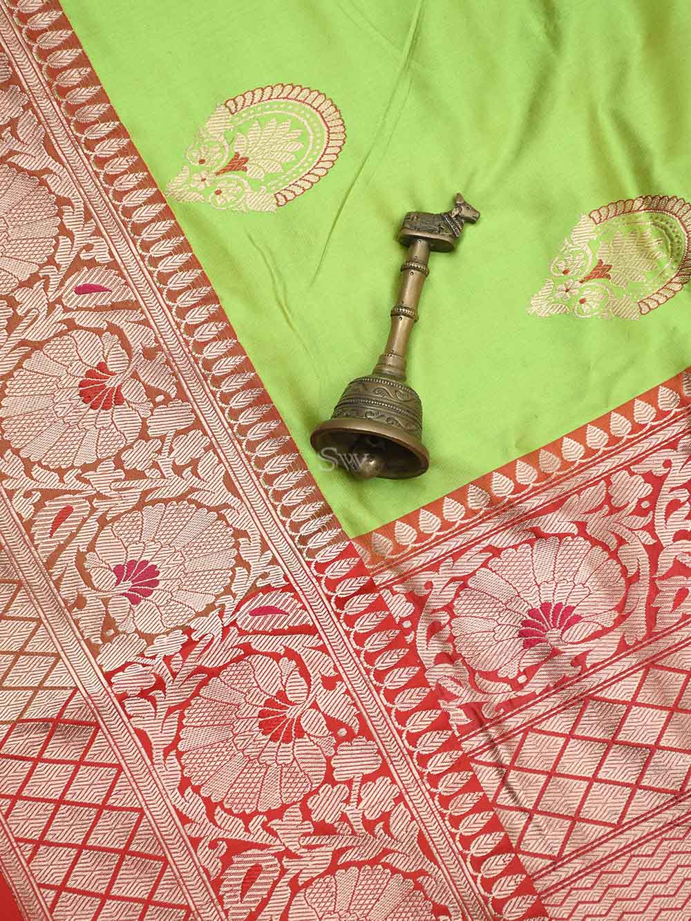 Parrot Green Meenakari Katan Silk Handloom Banarasi Saree - Sacred Weaves