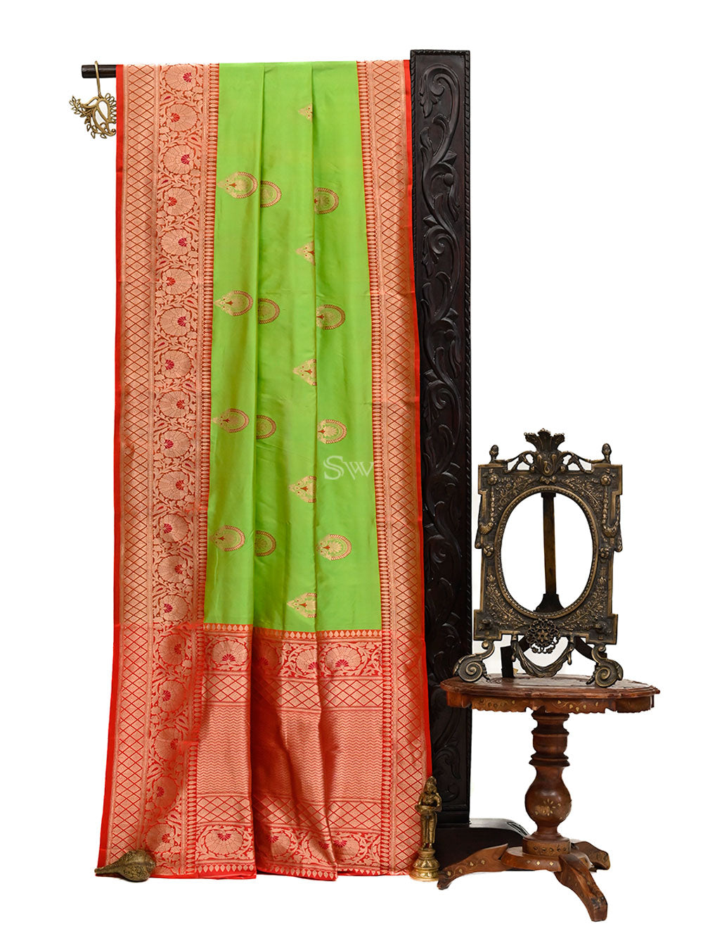 Parrot Green Meenakari Katan Silk Handloom Banarasi Saree - Sacred Weaves