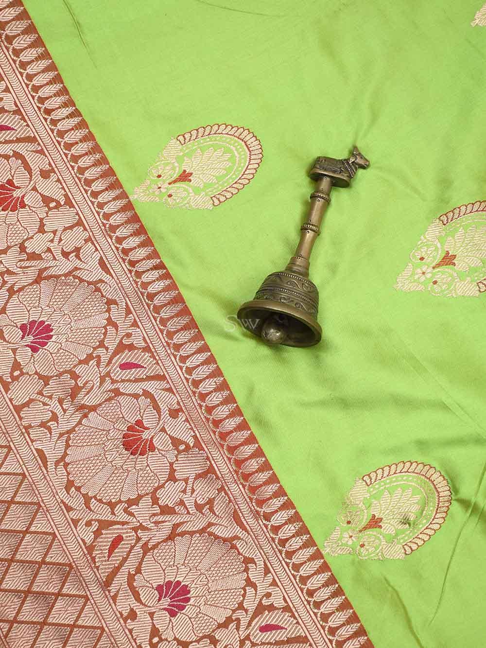 Parrot Green Meenakari Katan Silk Handloom Banarasi Saree - Sacred Weaves