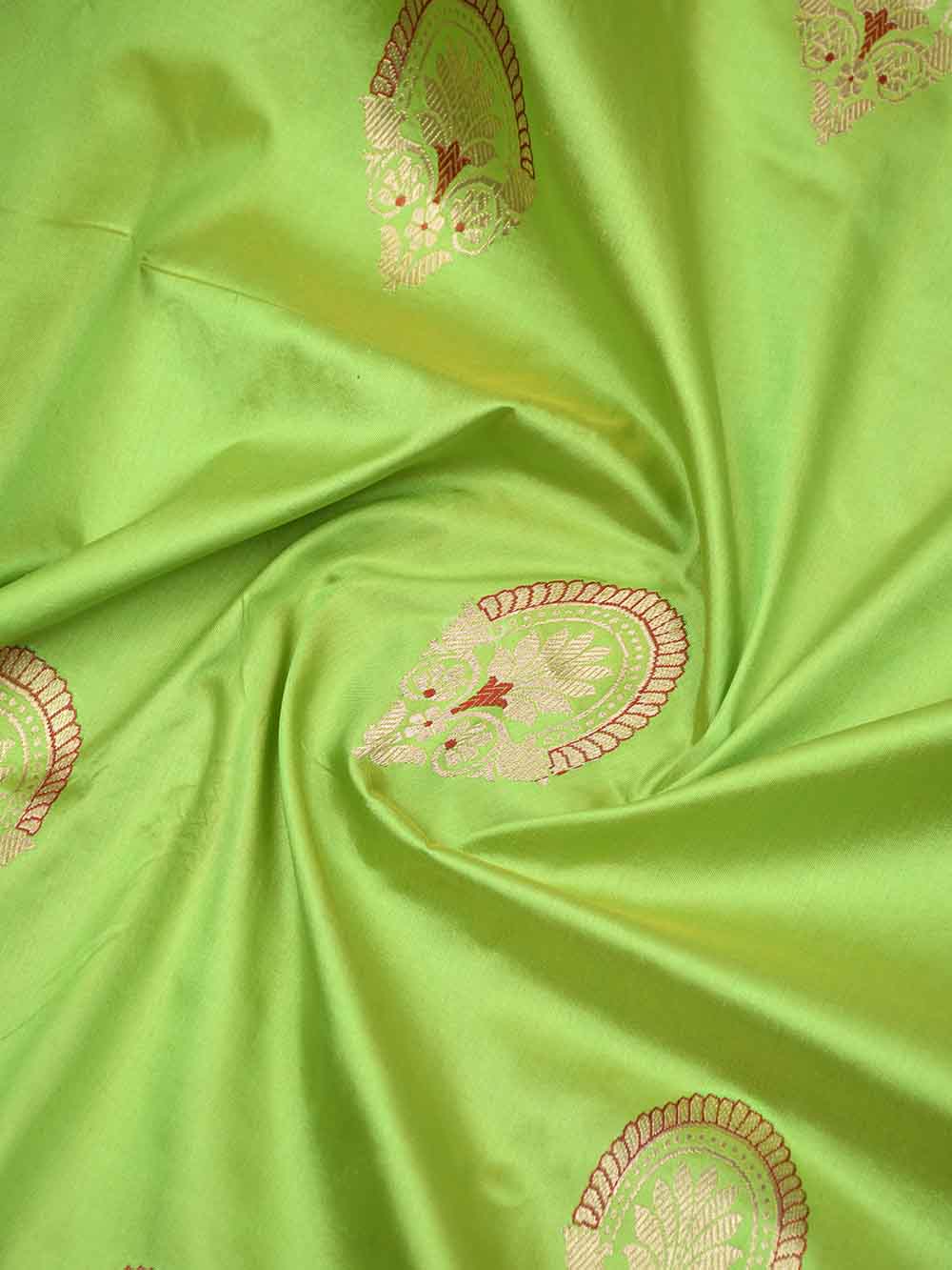 Parrot Green Meenakari Katan Silk Handloom Banarasi Saree - Sacred Weaves