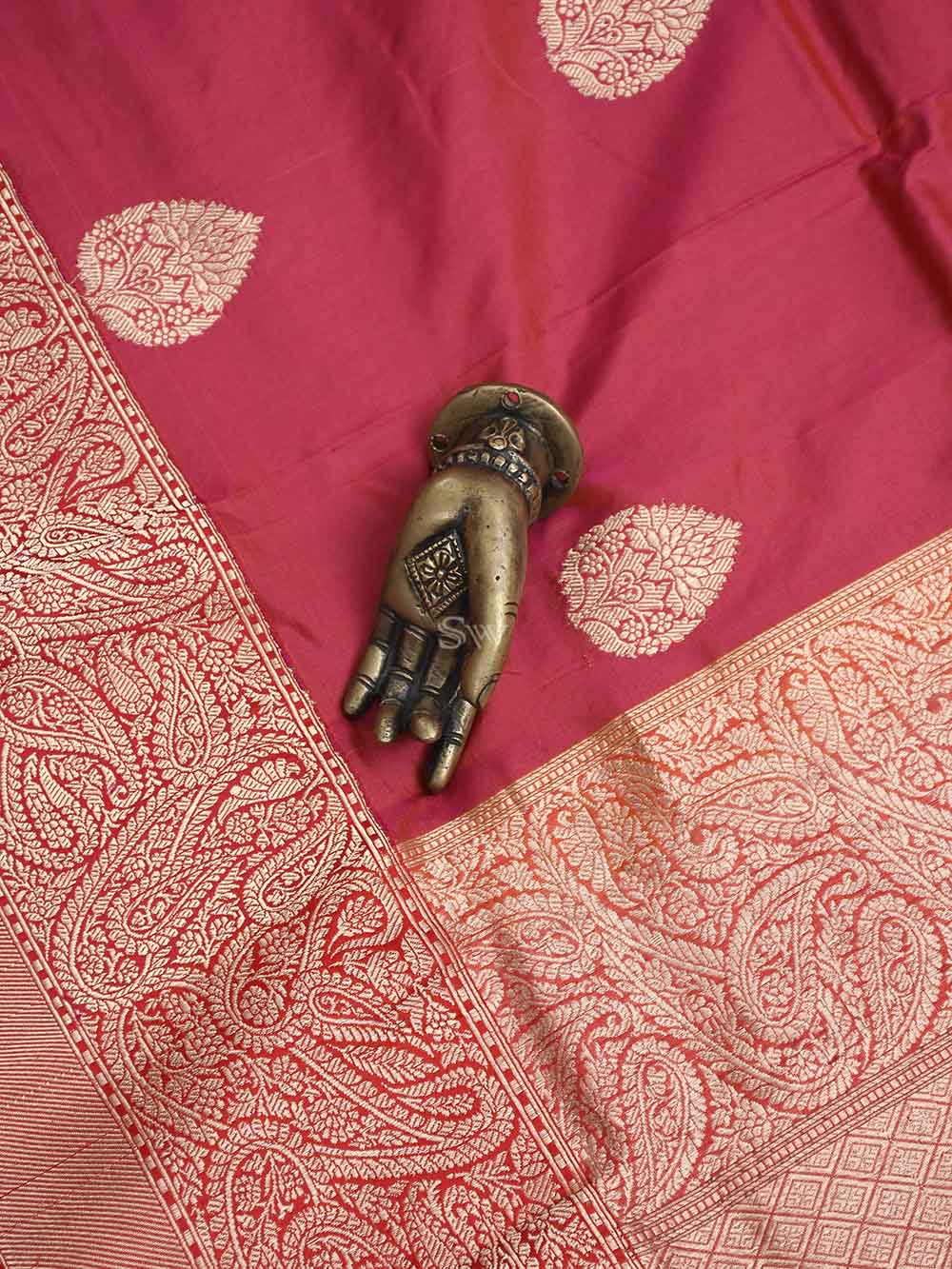 Pink Red Boota Katan Silk Handloom Banarasi Saree - Sacred Weaves
