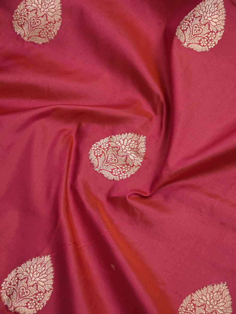 Pink Red Boota Katan Silk Handloom Banarasi Saree - Sacred Weaves