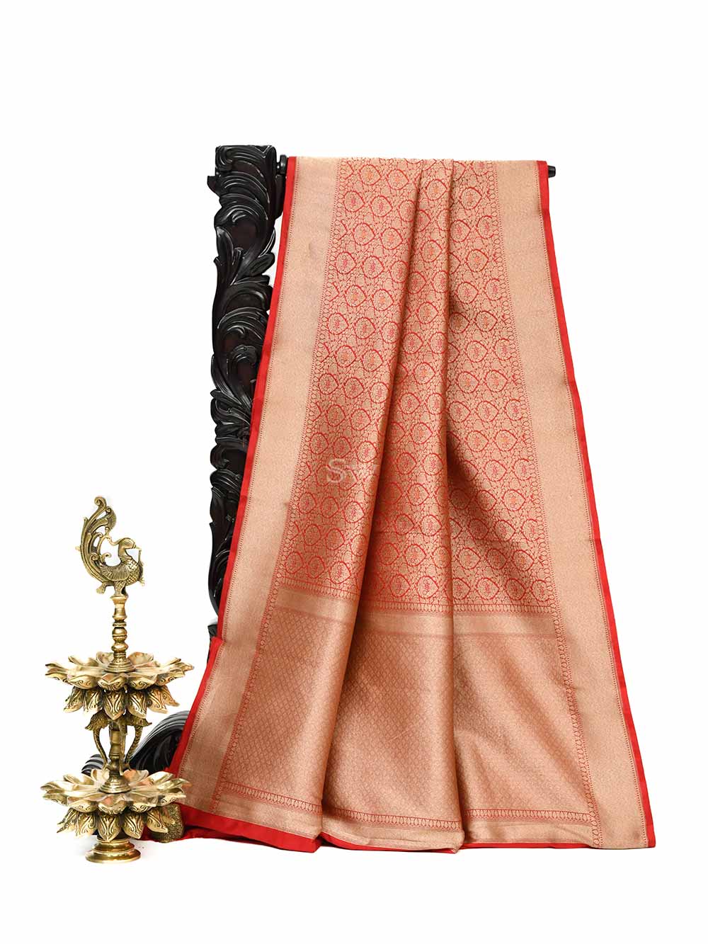 Red Katan Silk Brocade Handloom Banarasi Saree - Sacred Weaves