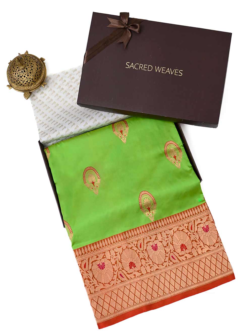 Parrot Green Meenakari Katan Silk Handloom Banarasi Saree - Sacred Weaves