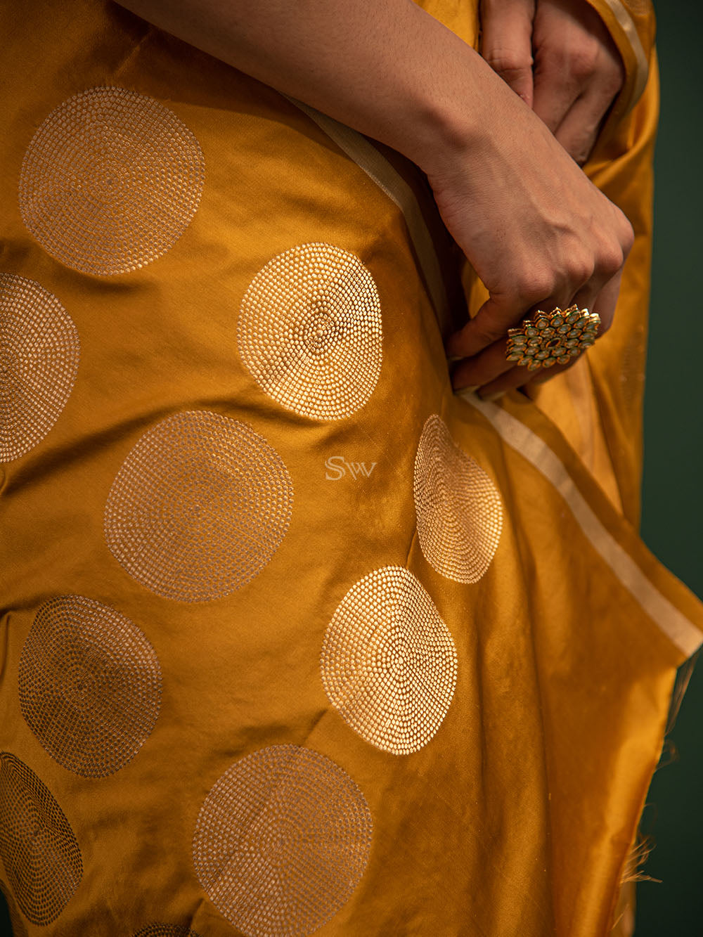 Yellow Satin Silk Handloom Banarasi Saree - Sacred Weaves