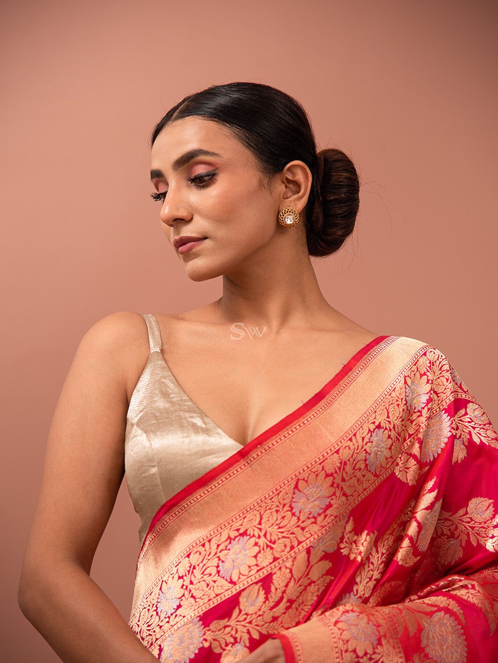 Pink Orange Jaal Katan Silk Handloom Banarasi Saree - Sacred Weaves