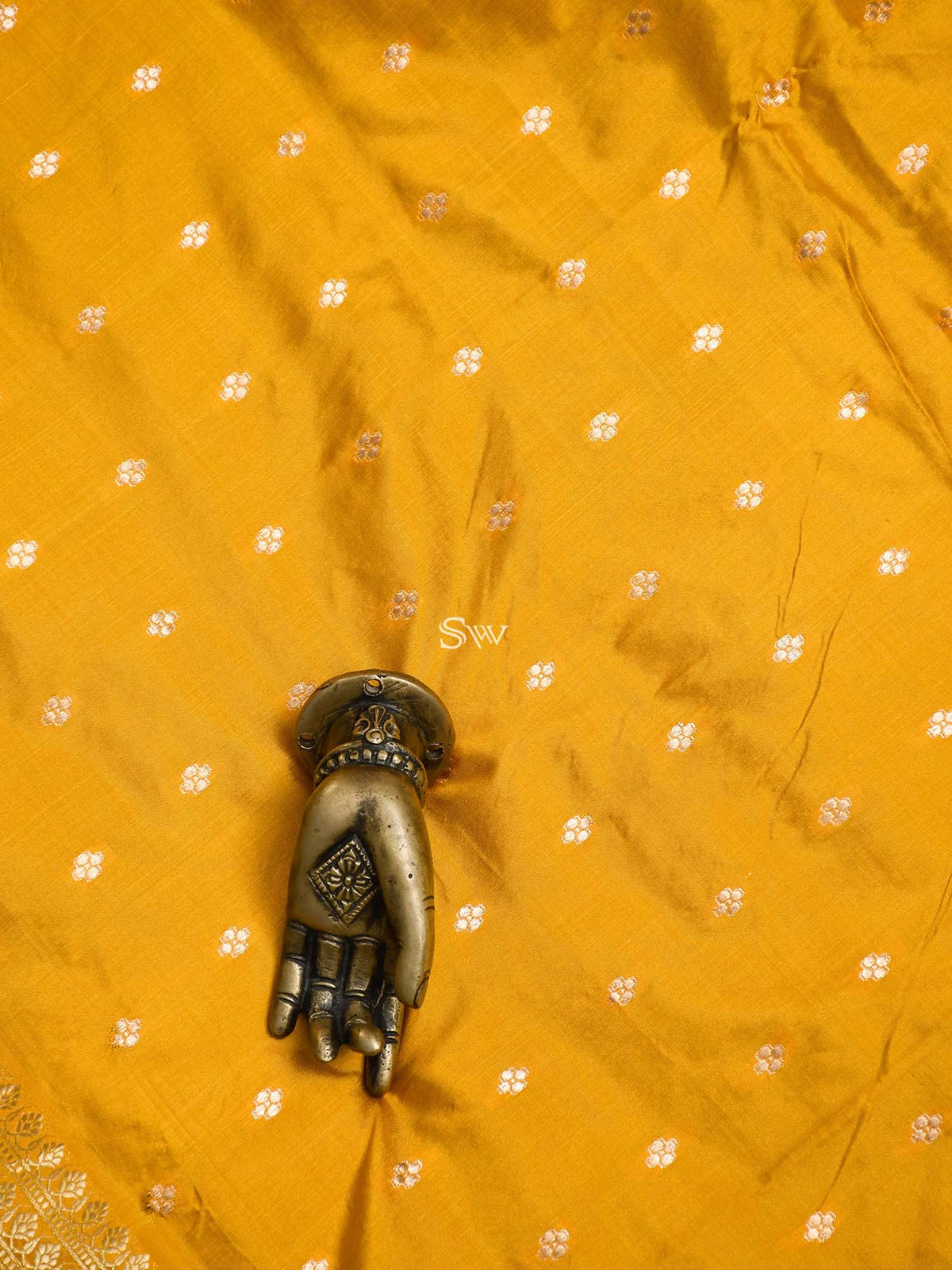 Yellow Booti Katan Silk Handloom Banarasi Saree - Sacred Weaves