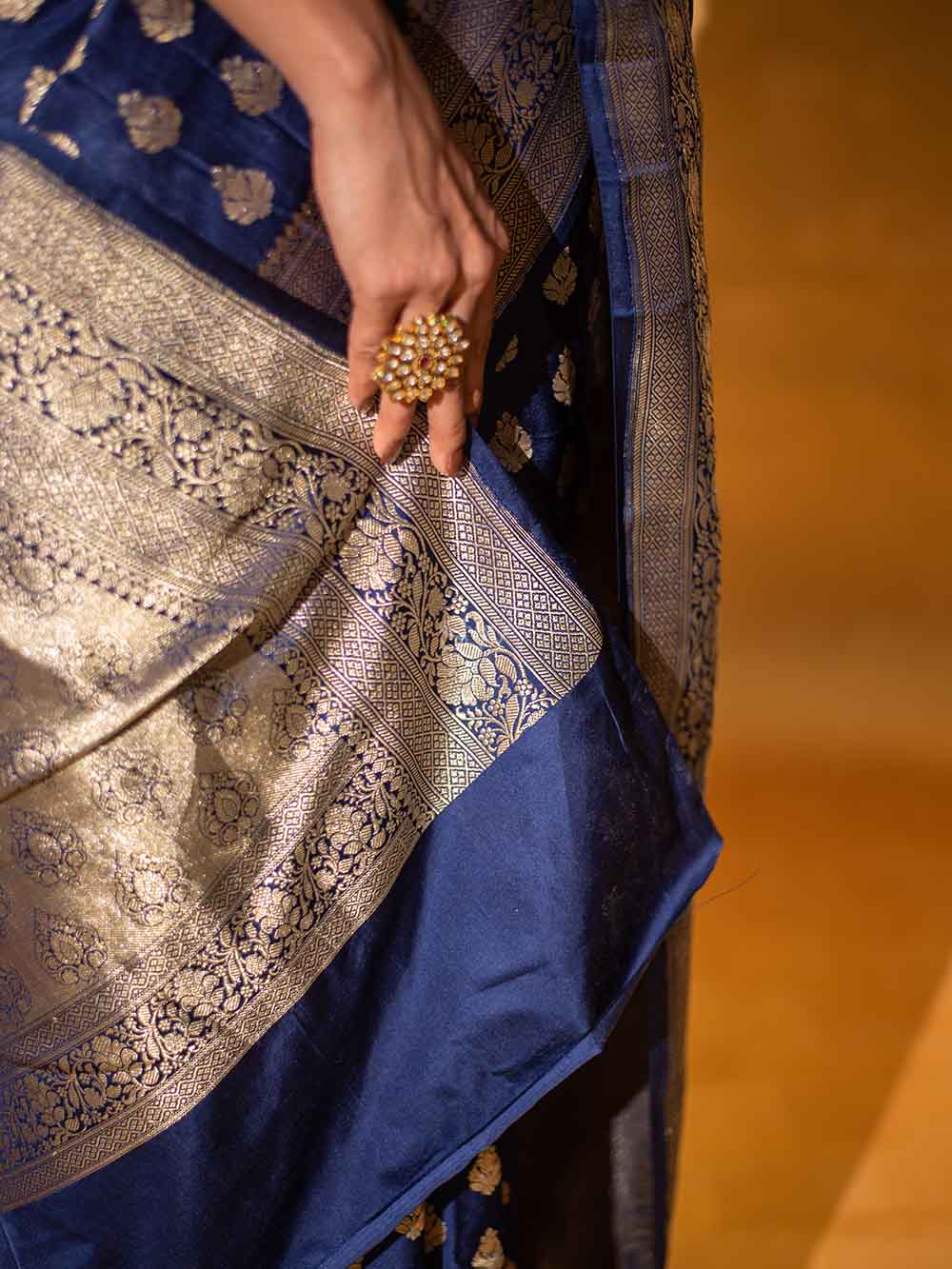 Blue Booti Satin Silk Handloom Banarasi Saree - Sacred Weaves