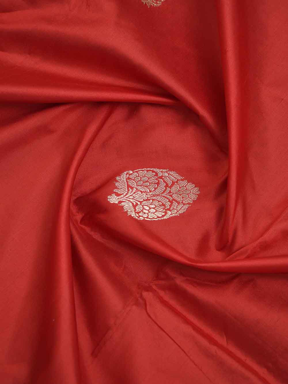 Red Boota Katan Silk Handloom Banarasi Saree - Sacred Weaves