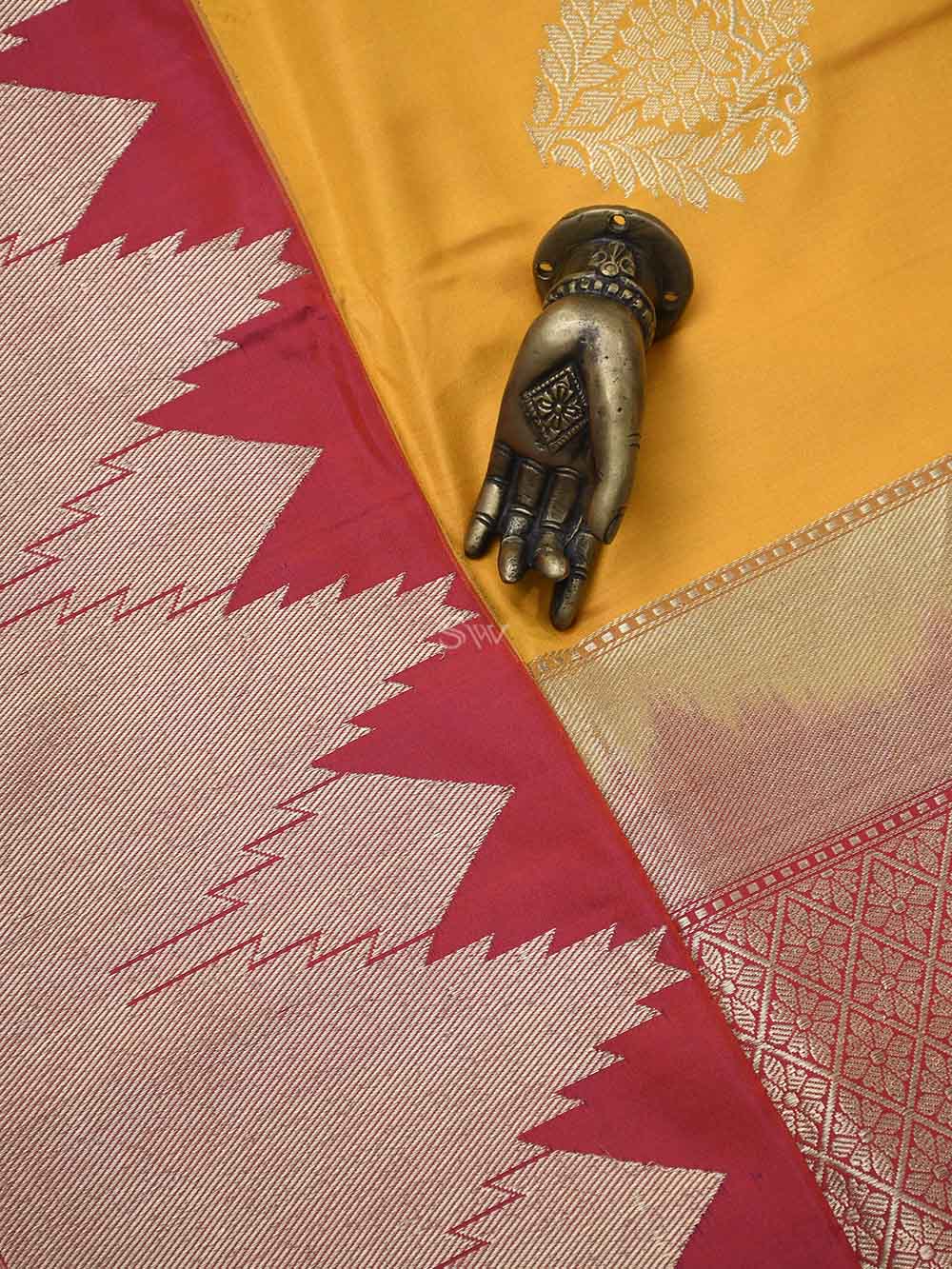 Mustard Boota Katan Silk Handloom Banarasi Saree - Sacred Weaves