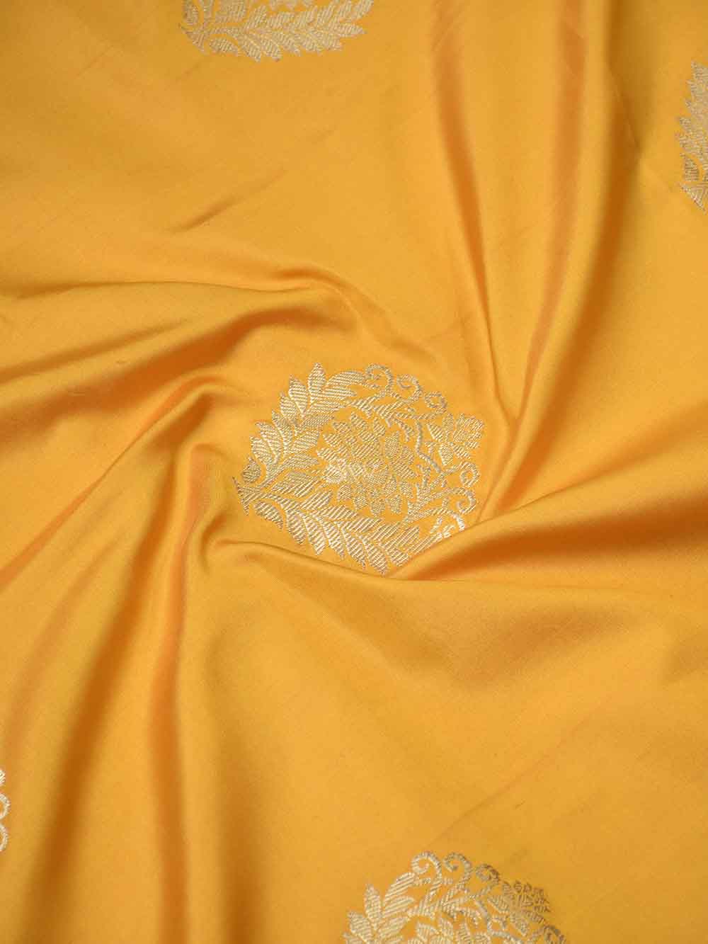 Mustard Boota Katan Silk Handloom Banarasi Saree - Sacred Weaves