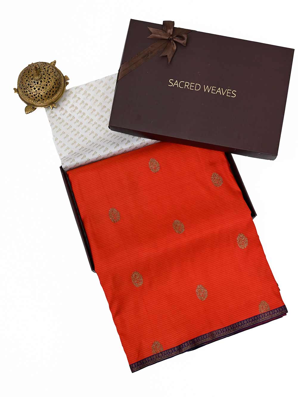 Red Booti Katan Silk Handloom Banarasi Saree - Sacred Weaves