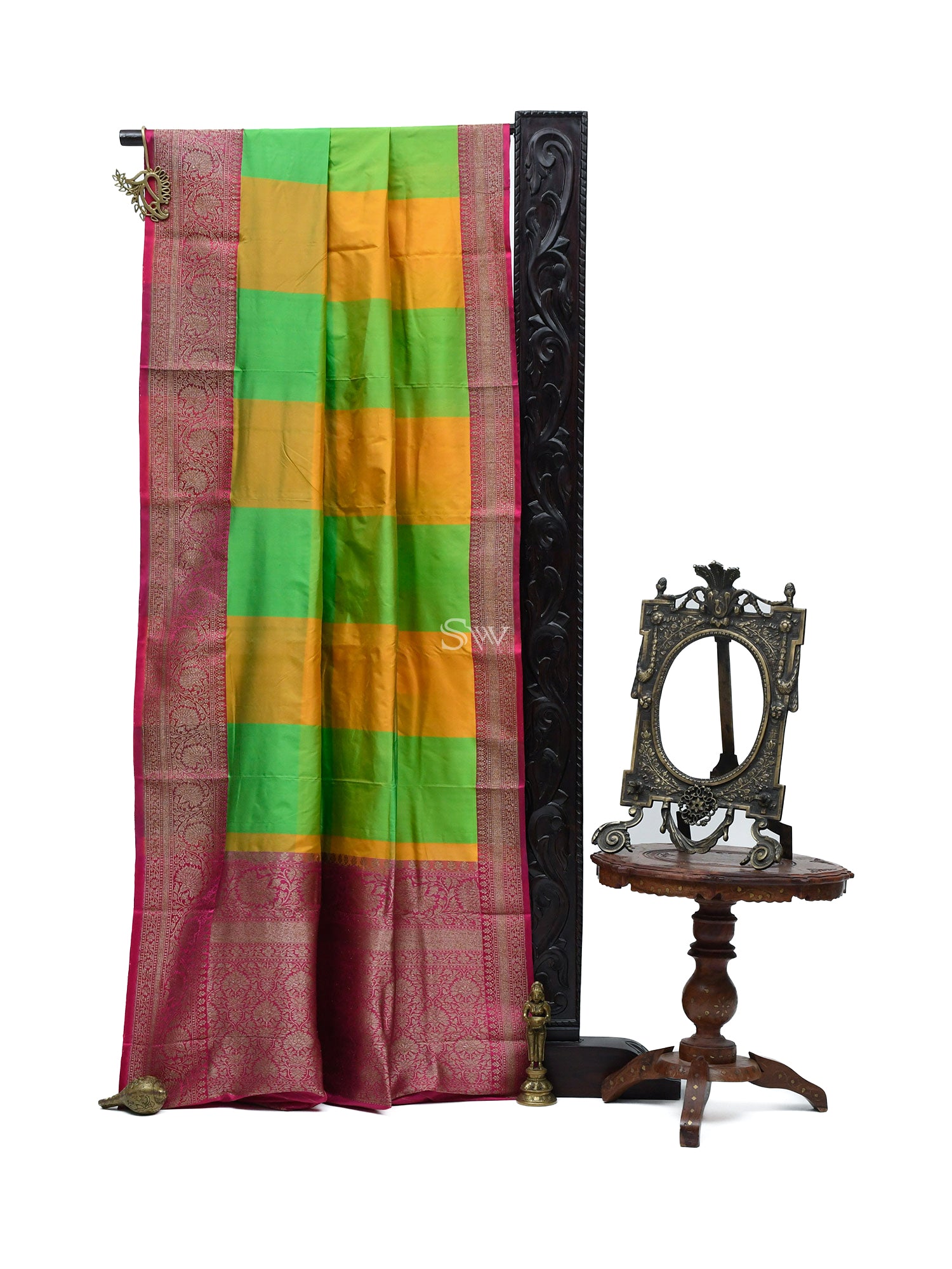 Yellow Green Katan Silk Handloom Banarasi Saree - Sacred Weaves