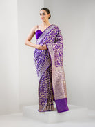 Purple Shikargah Brocade Katan Silk Handloom Banarasi Saree - Sacred Weaves