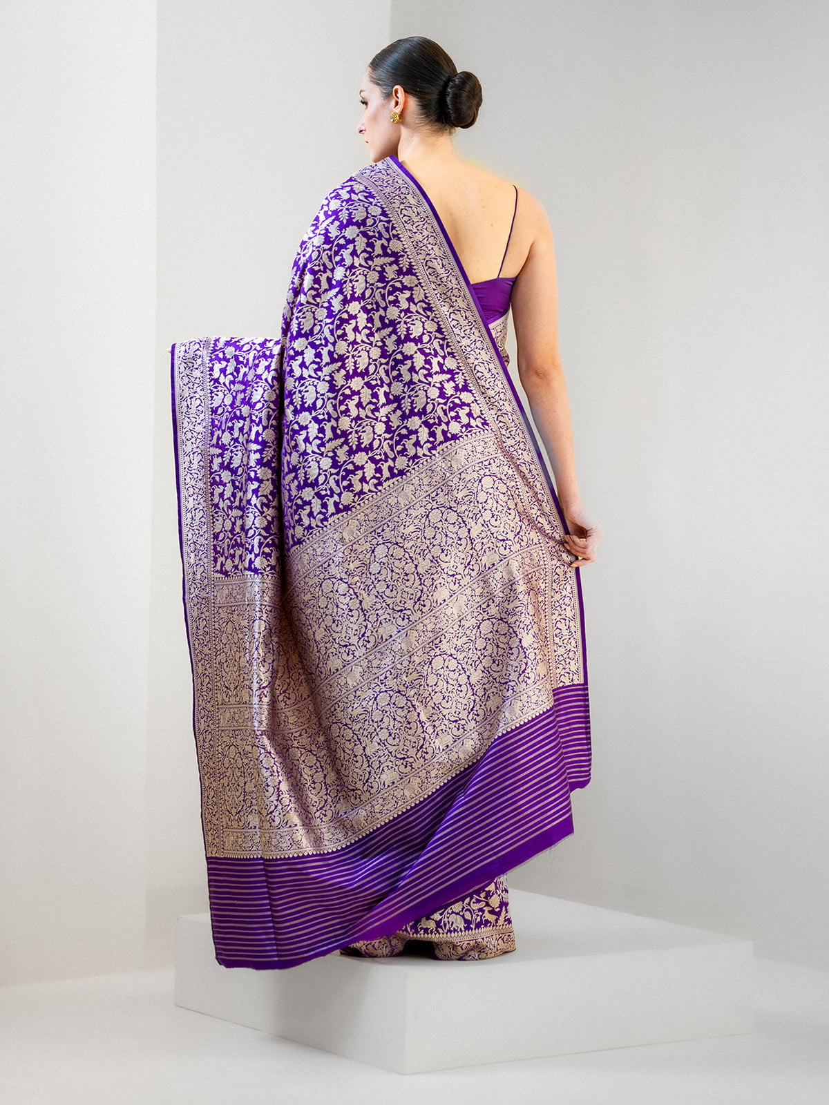 Purple Shikargah Brocade Katan Silk Handloom Banarasi Saree - Sacred Weaves
