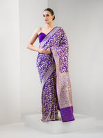 Purple Shikargah Brocade Katan Silk Handloom Banarasi Saree - Sacred Weaves