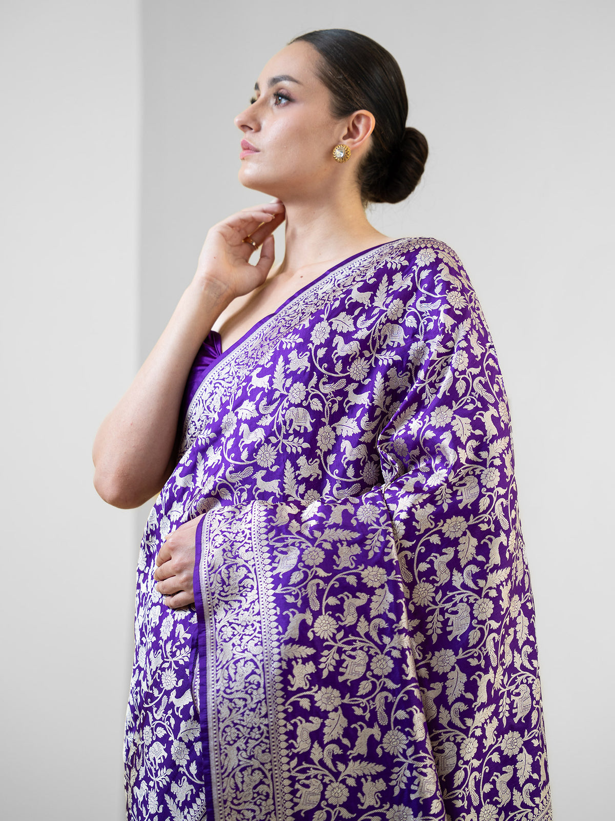 Purple Shikargah Brocade Katan Silk Handloom Banarasi Saree - Sacred Weaves