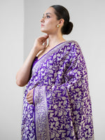 Purple Shikargah Brocade Katan Silk Handloom Banarasi Saree - Sacred Weaves
