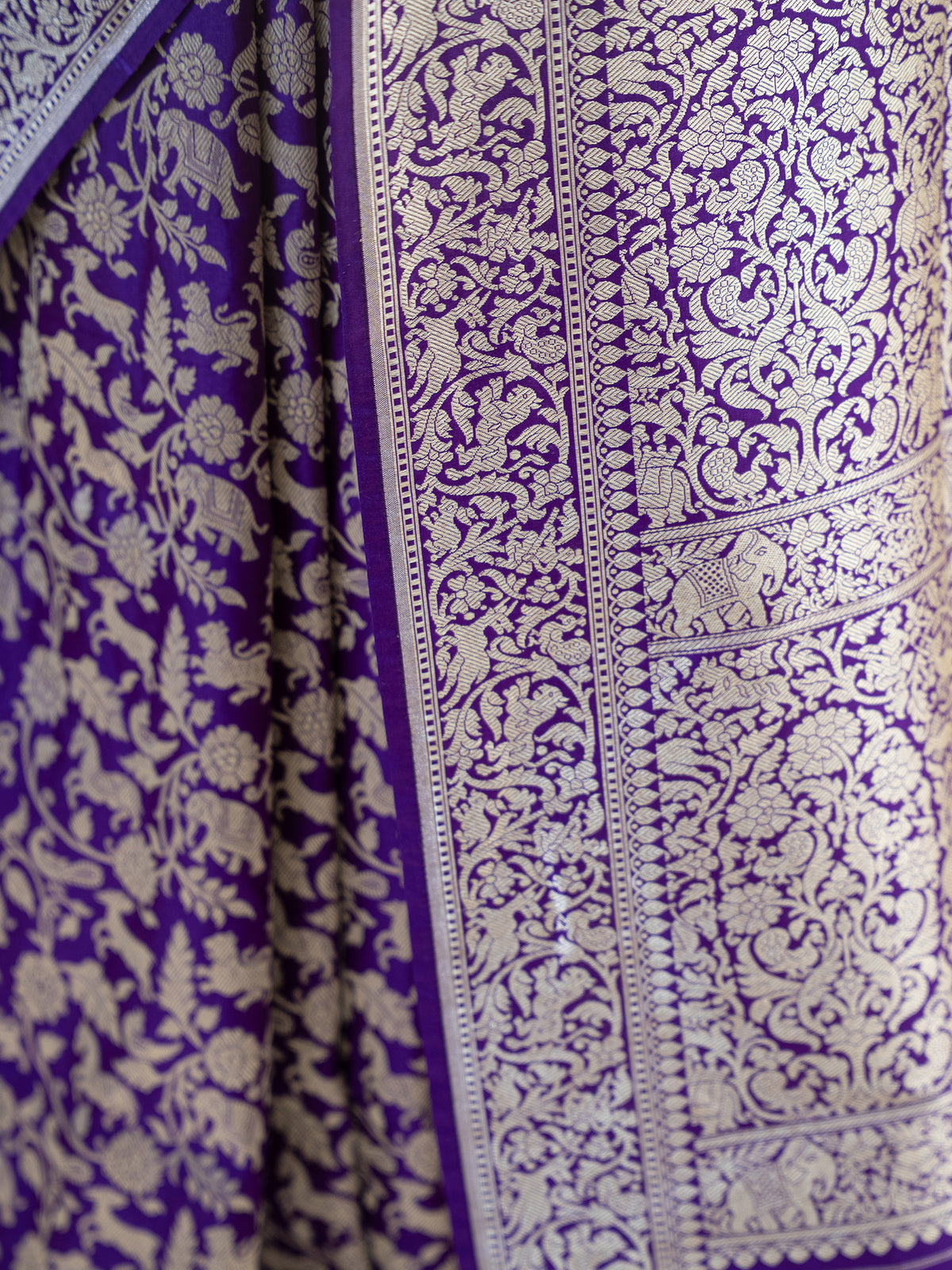Purple Shikargah Brocade Katan Silk Handloom Banarasi Saree - Sacred Weaves