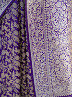 Purple Shikargah Brocade Katan Silk Handloom Banarasi Saree - Sacred Weaves