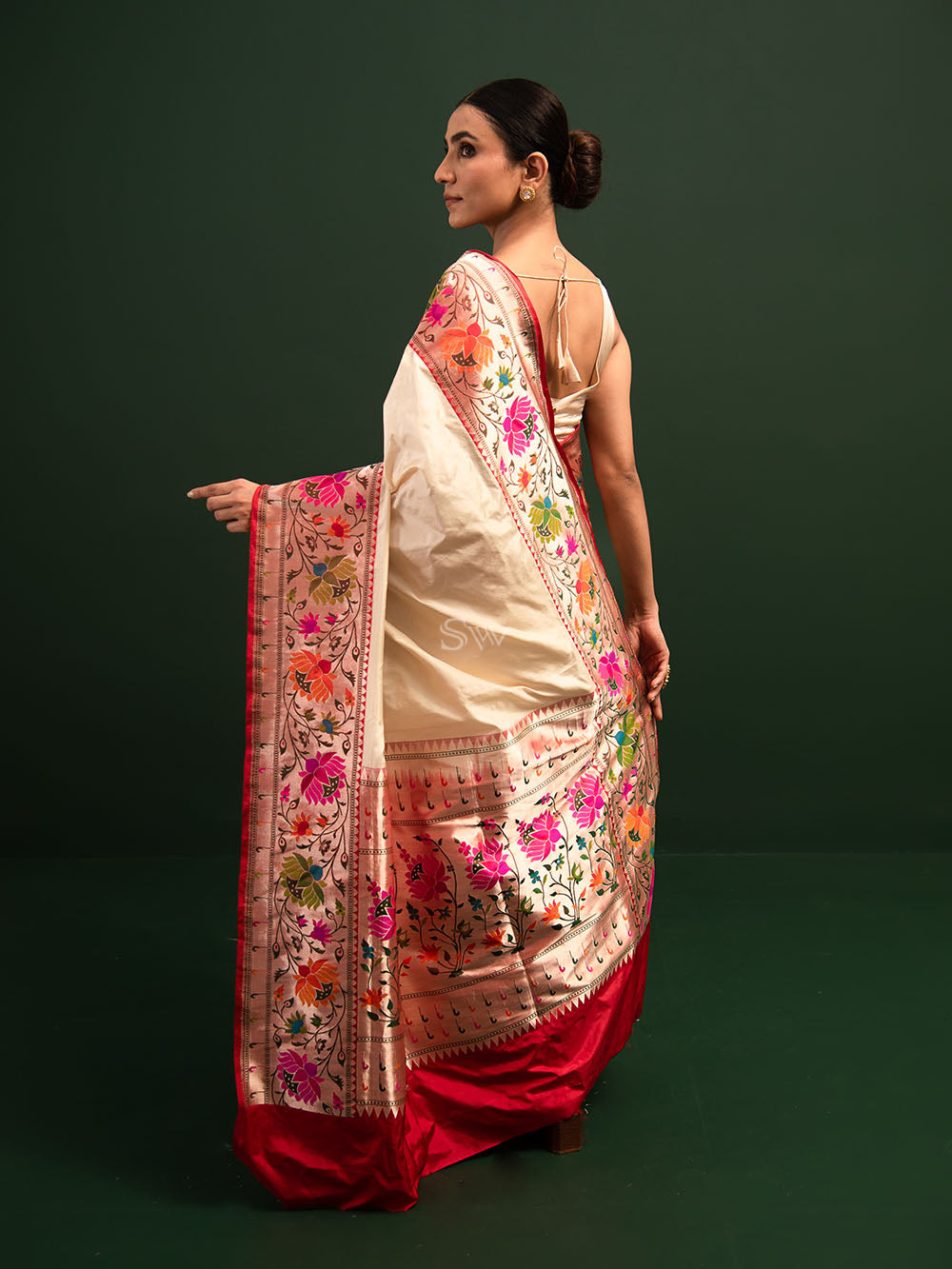 Beige Paithani Katan Silk Handloom Banarasi Saree - Sacred Weaves