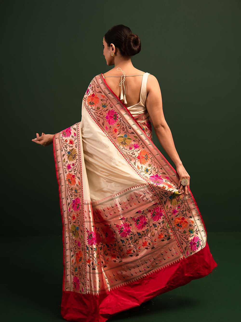 Beige Paithani Katan Silk Handloom Banarasi Saree - Sacred Weaves
