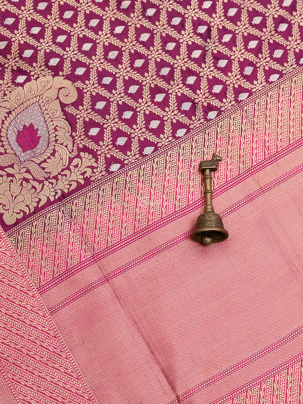 Wine Jaal Katan Silk Handloom Banarasi Saree - Sacred Weaves