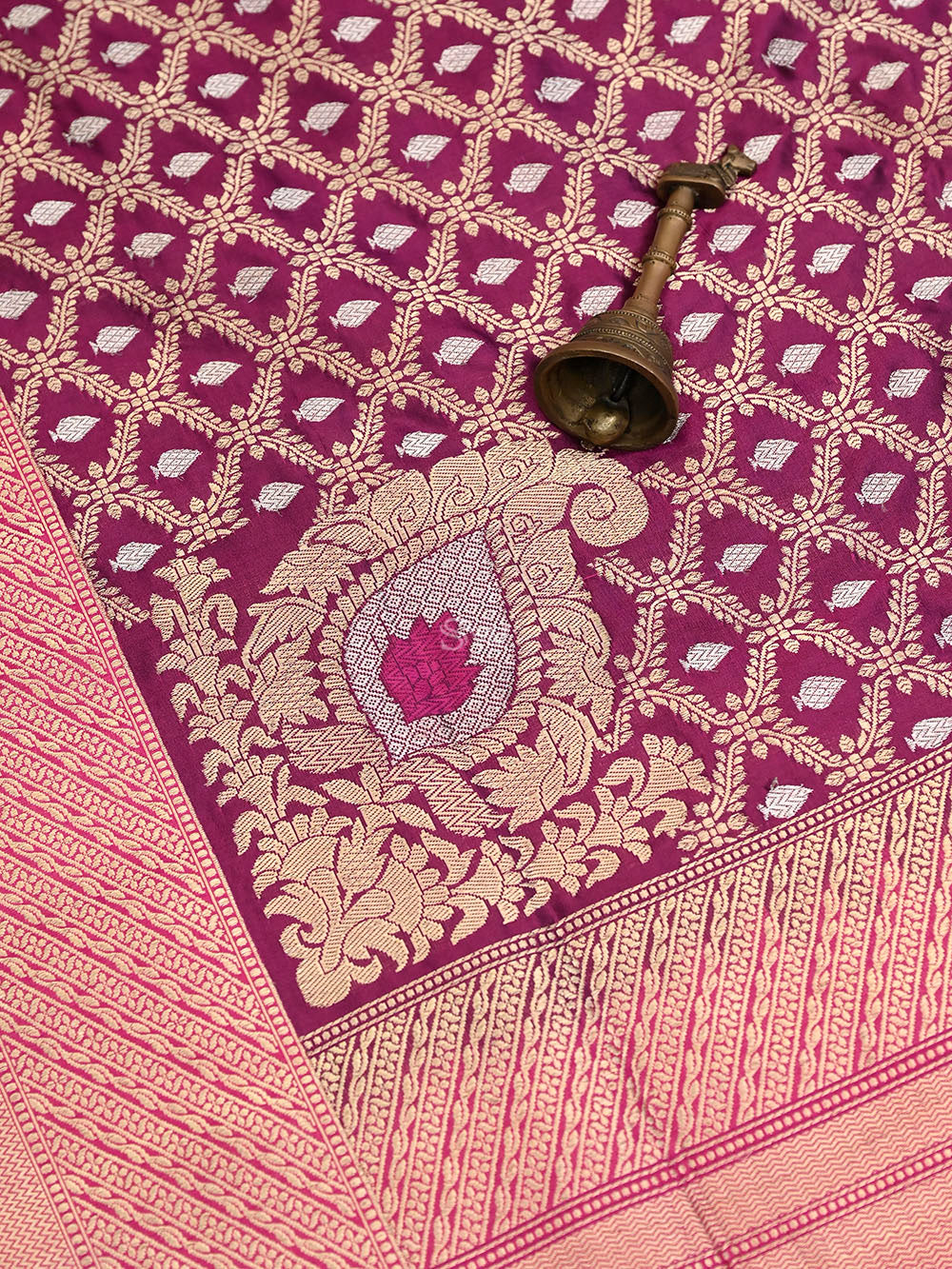 Wine Jaal Katan Silk Handloom Banarasi Saree - Sacred Weaves