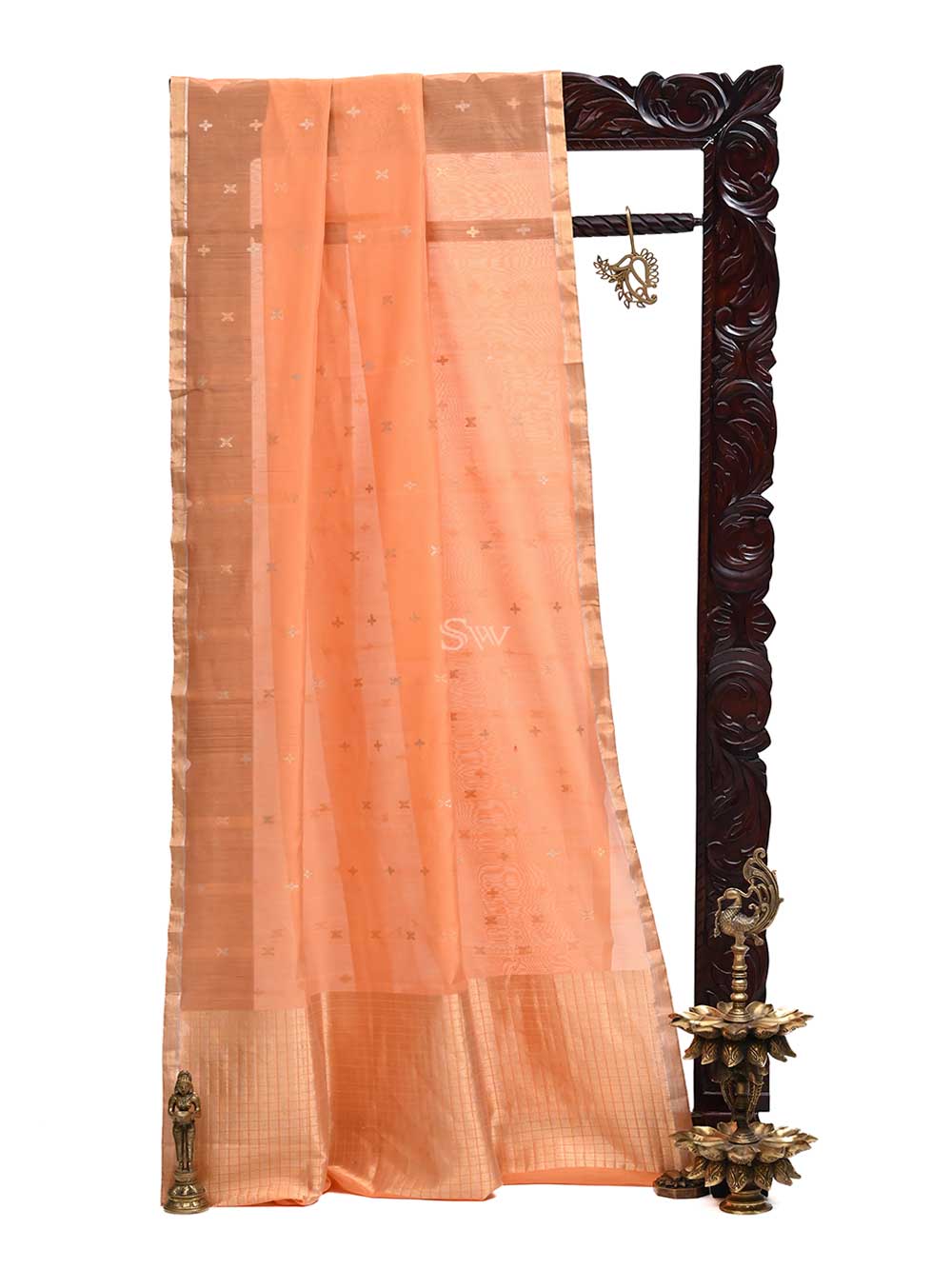 Orange Chanderi Silk Handloom Banarasi Saree