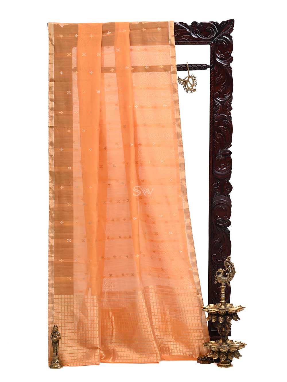 Orange Chanderi Silk Handloom Banarasi Saree - Sacred Weaves