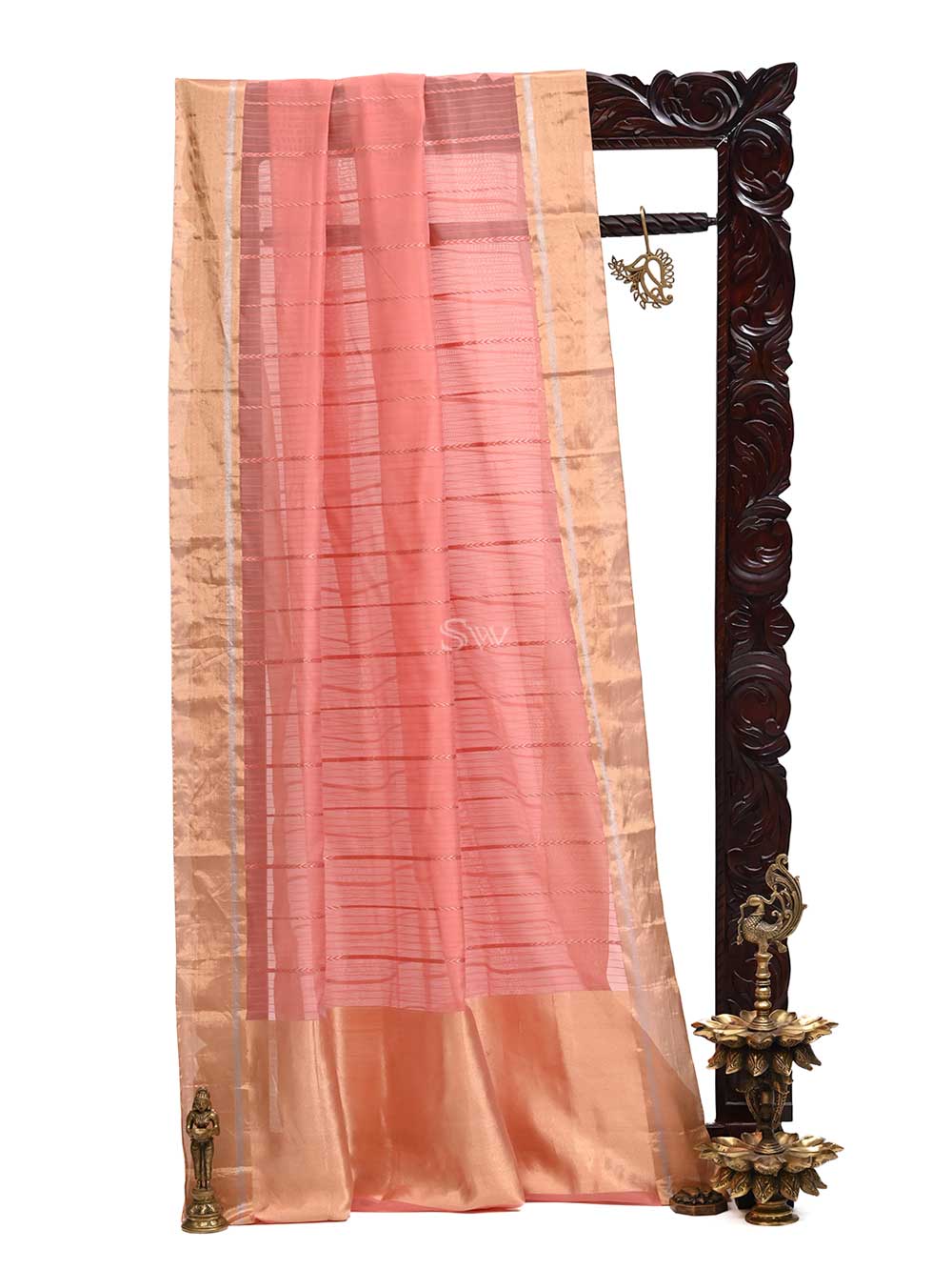Pastel Pink Stripe Chanderi Silk Handloom Banarasi Saree - Sacred Weaves