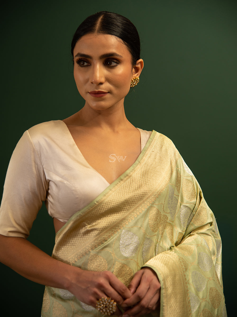 Pista Green Jaal Katan Silk Handloom Banarasi Saree - Sacred Weaves