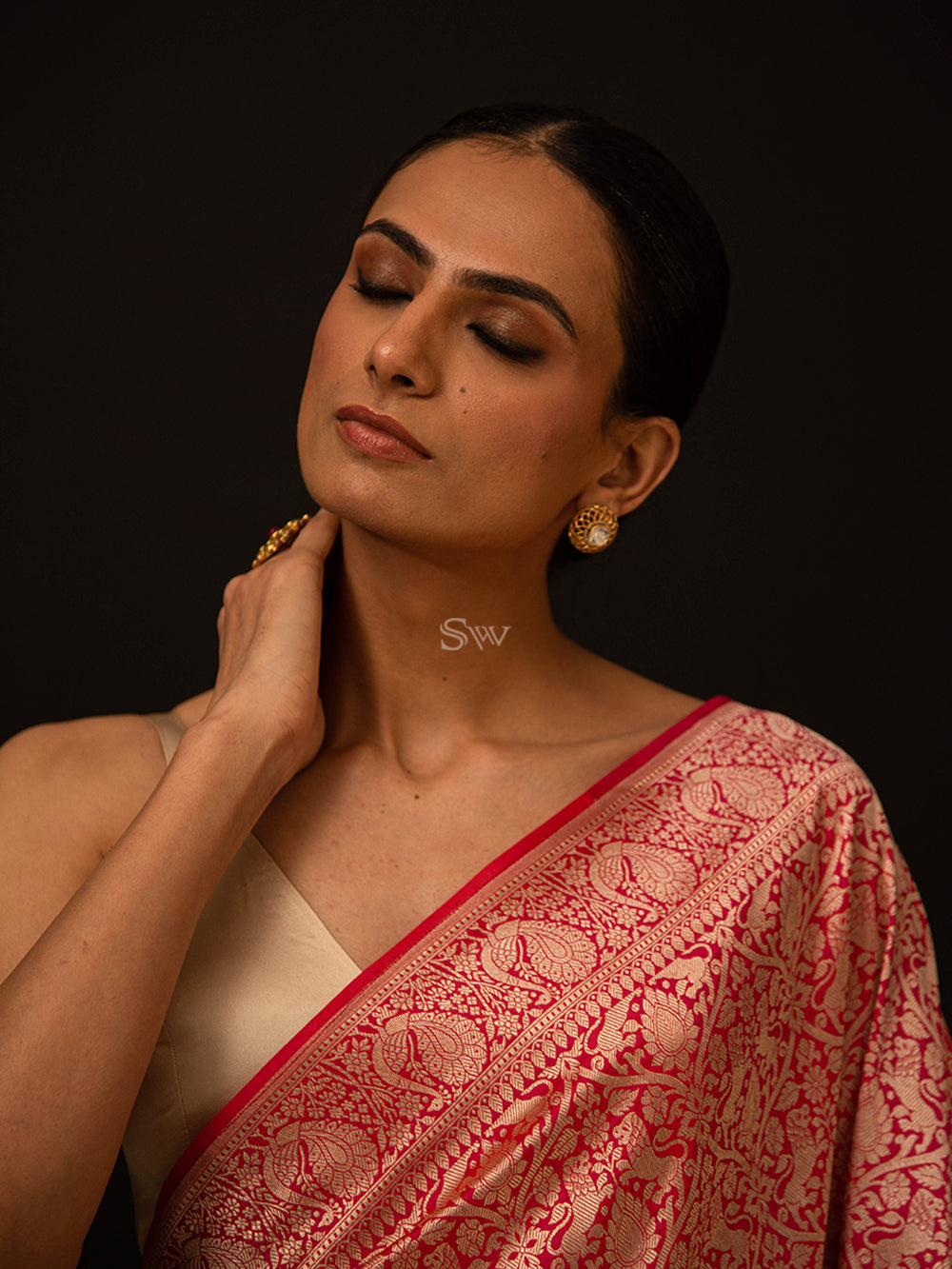 Pink Orange Shikargah Katan Silk Handloom Banarasi Saree - Sacred Weaves